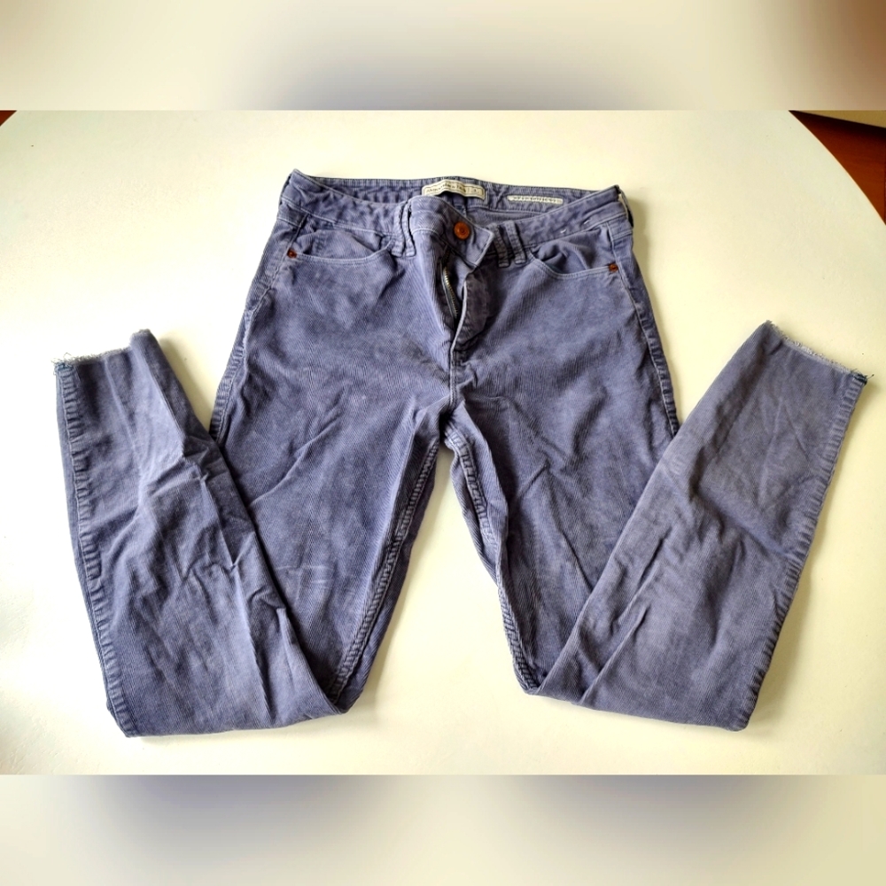Abercrombie Corduroy Purple Mid-Rise Super Skinny Fringe Hem Pants Sz 4